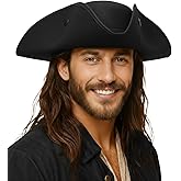 Nicky Bigs Novelties Pirate Hat For Women Men Colonial Three Cornered Tricorn Hat For Adult Buccaneer Cap Costume Accessories