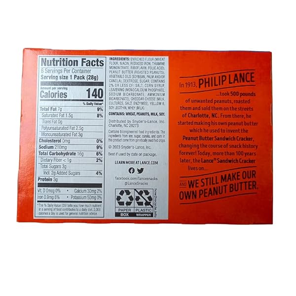 LANCE TOAST CHEE PEANUT BUTTER SANDWICH CRACKERS, 1.02 OUNCE (PACK OF 6)
