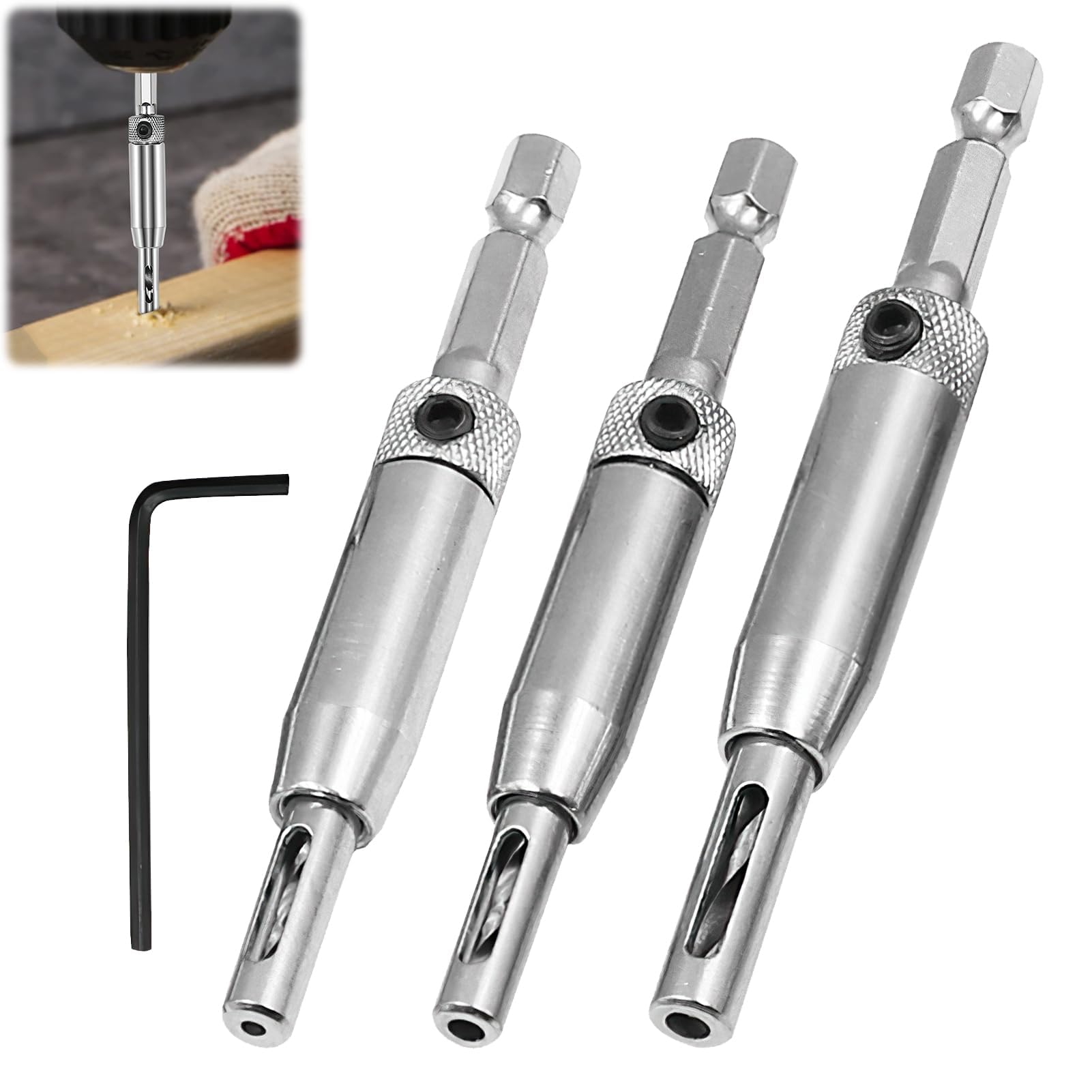 3 Pcs Self Centering Drill Bit Set High Speed Steel Centre Drilling Bits Change Door Hinge Pilot Centre Drill Bit 1/4" Hex Shank Pilot Hole Drill Bit for Window Cabinet Woodworking,5/64", 7/64", 9/64"
