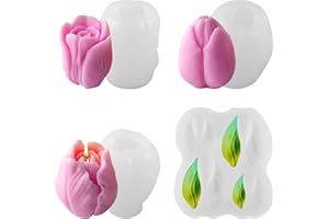 HNGWLYN Flower Silicone Mold 4pcs Tulip Candle Molds with Leaf Mold 3D Floral Candle Mold Flower Shape Moldes De Rosas Silico