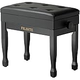 FILISITE Adjustable Height Piano Bench Stool PU Leather Cushion Wooden Keyboard Seat with Music Storage (Black)