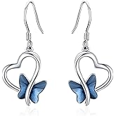Twoowl Butterfly Earrings 925 Sterling Silver Heart Butterfly Dangle Drop Earrings with Crystal Moonstone/Opal Jewelry Gifts for Women Girls