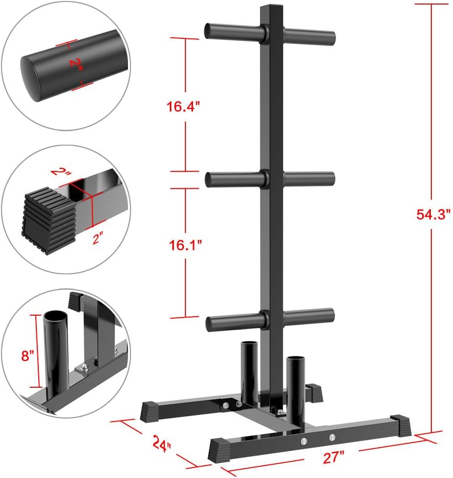 Topeakmart Tree Olympic Plate Rack Weight Bumper Plate Holder with 2 Bar Holders Black : Sports & Outdoors