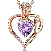 1.2CT Rose Heart Necklace Option of Moissanite or Lab-Grown Sapphire Ruby Emerald&More Necklace for Women Birthstone Girlfriend Necklace S925 Sterling Silver 18K White/Rose Gold Plated D Color VVS1 Gift for Wife Mother Daughter for Birthday Anniversary Valentine's Day Engraved 'I LOVE YOU'