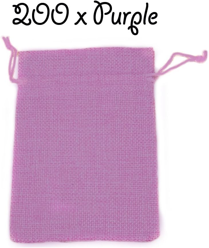The Cufflink Shop 200 x Purple Drawstring Strong Jute Burlap Hessian Wedding Pouches Favour Bags Jewellery Pouch 10 x 14 cm