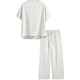 Songling 2 Piece Sets For Women Short Sleeve Pullover Tops and Wide Leg Pants Travel Lounge Matching Set With Pockets