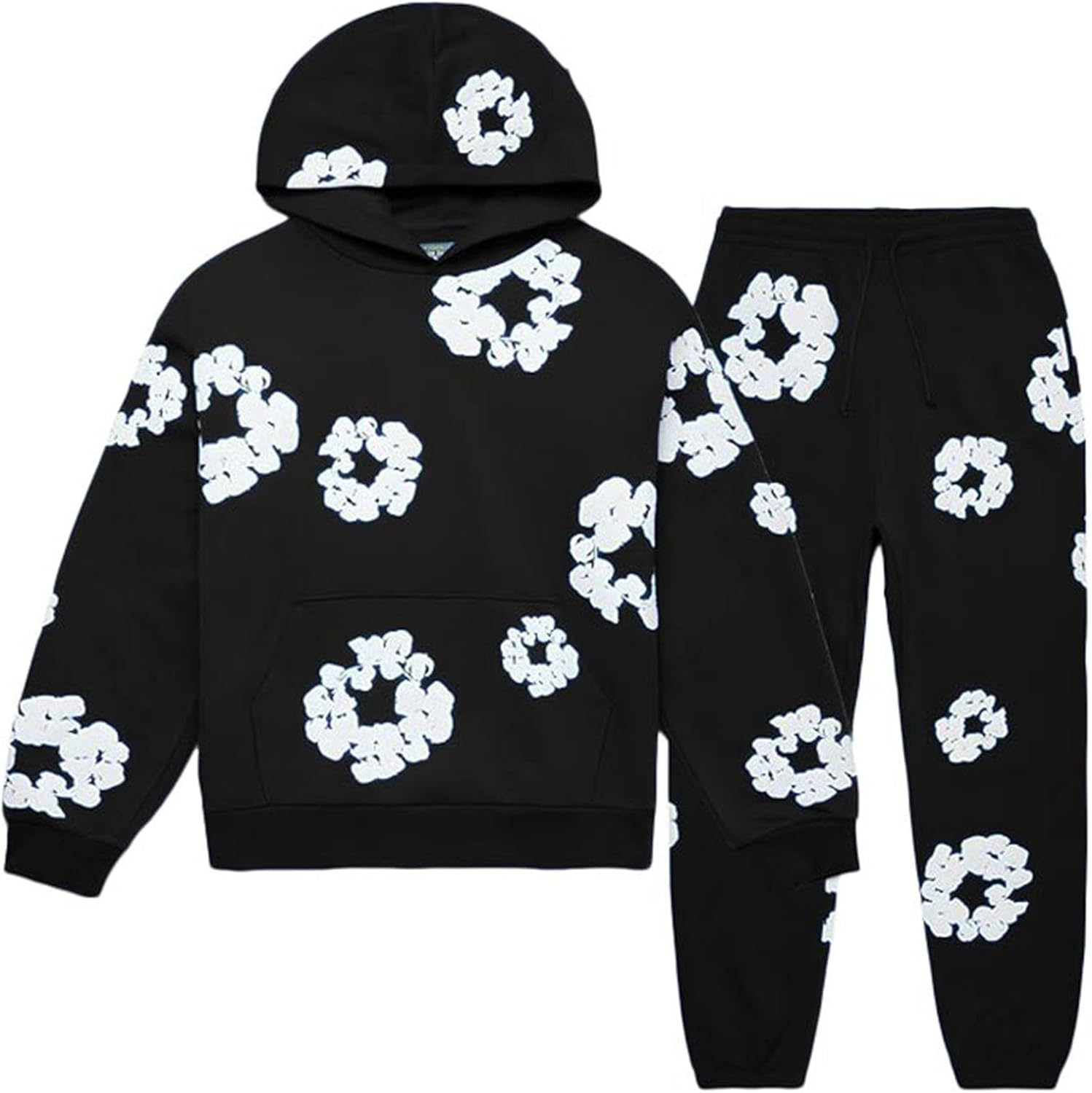 Unisex Tracksuit Set Men Women Casual Oversized Hoodies and Pants Vintage Kapok Printed Hip Hop Pullover Hooded