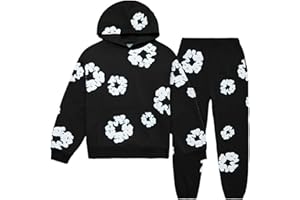 Graphic Hoodies for Men Women Vintage Printed Casual Oversized Long Sleeve 2PC Fleece Hoodie Streetwear Flower Pullover