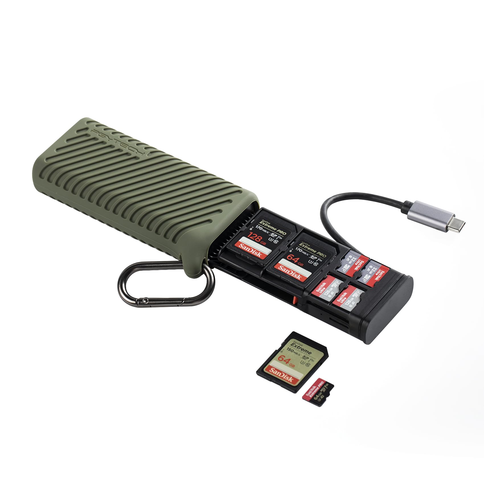 PGYTECH CreateMate High-speed Card Reader, 2-in-1 UHS-II SD 4.0/Micro SD Card Reader & Holder USB 3.1 Type-C Adapter Case for Cameras, Smartphones, Drones and Action Cameras (Green, for SD/Micro SD)