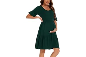 Smallshow Women's Maternity Dress Ruffle Short Sleeve Pregnancy Clothes Summer