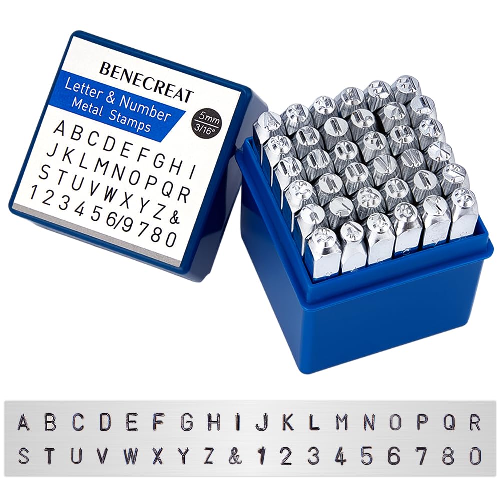 BENECREAT 36 Pack 5mm Alphabet and Arabic numerals Stamps, Metal Punch Stamp Stamping Tool Case - Electroplated Hard Carbon Steel Tools to Stamp/Punch Metal, Jewelry, Wood — image 1
