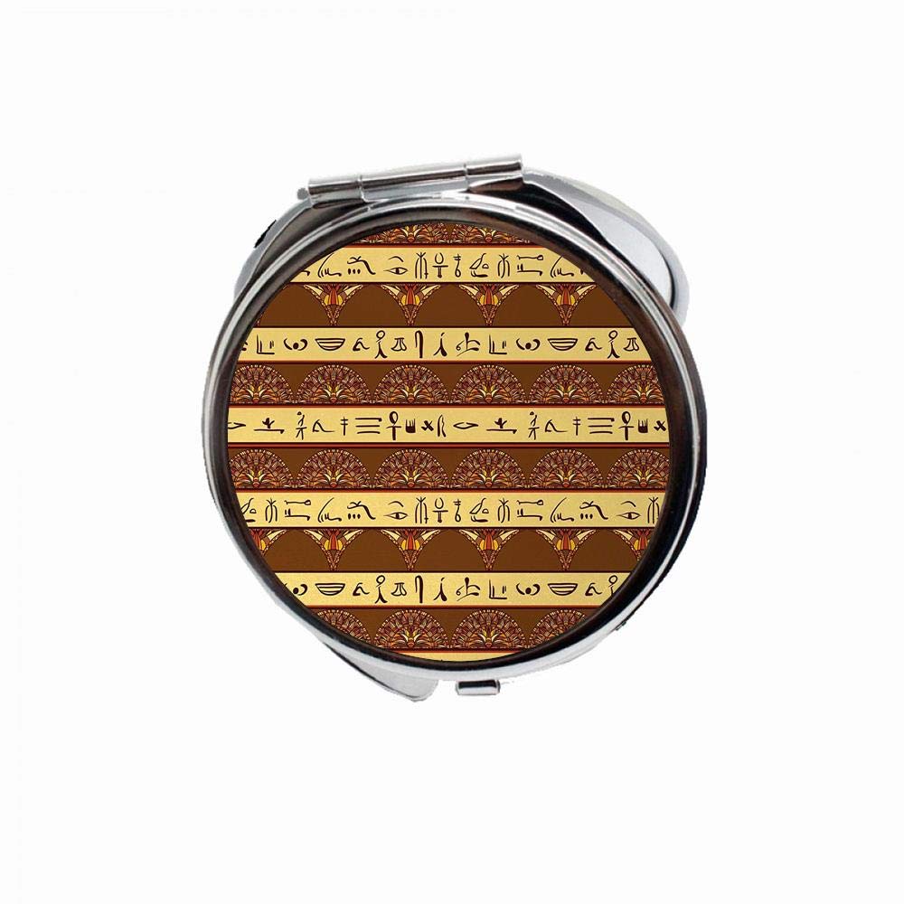 Huayuanhurug Egyptian Ancient Hieroglyph Icons with Authentic Figures Traditional Artwork Custom Metal Folding Compact Travel Pocket Double Beauty Makeup Mirror