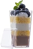 Zappy Elegant Tall Square Mini Cube 3oz Clear Plastic Tasting / Sample Shot Glasses Parfait / Souffle Jello Dessert Tumbler Party Cups "With Lids" 40 Ct