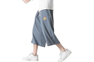 DOSLAVIDA Men's Linen Harem Capri Pants Loose Fit Yoga Beach Shorts Elastic Waist Wide Leg Baggy Cropped Trousers