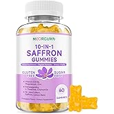 Saffron Gummies for Adult Kids, 10-IN-1 Regulate Cortisol Supplement with Saffron 88.5mg, Vitamin D3, B6, Magnesium, Zinc, Ashwagandha, L-Theanine, St. John's Wort, For Emotions, Slumber, 60 Count
