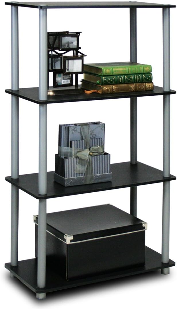 Furinno (99557BK/GY) Turn-N-Tube 4-Tier Multipurpose Shelf Display Rack - Black/Grey: Furniture & Decor