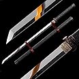 HERO SWORD Black Dragon Katana Handmade Very Sharp Mirror Blade Samurai Sword Straight Japanese Knives T10 Steel Full Tang Blade Cool Ninja Sword for Mens Real Weapon Combat Ready