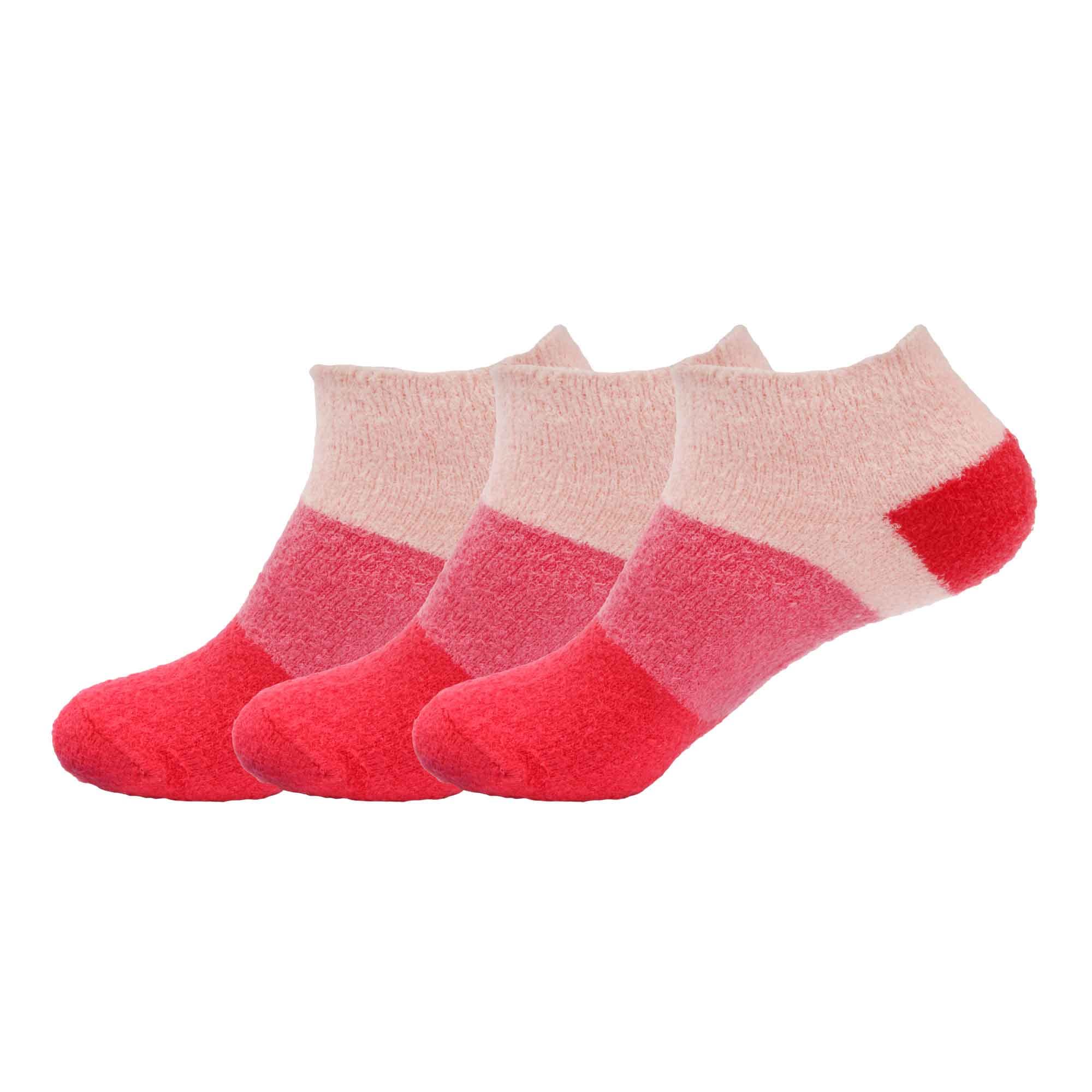 BambooMN Women's Small Super Aloe Infused Fuzzy Nylon Socks - Strawberry - X-Large (UK Size 7-11)
