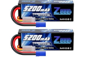 Zeee 3S Lipo Battery 5200mAh 11.1V 80C Hard Case RC Lipo with EC5 Connector for 1/5 1/8 1/10 RC Car Boat Truck Heli Airplane UAV Drone FPV Racing Models(2 Packs)