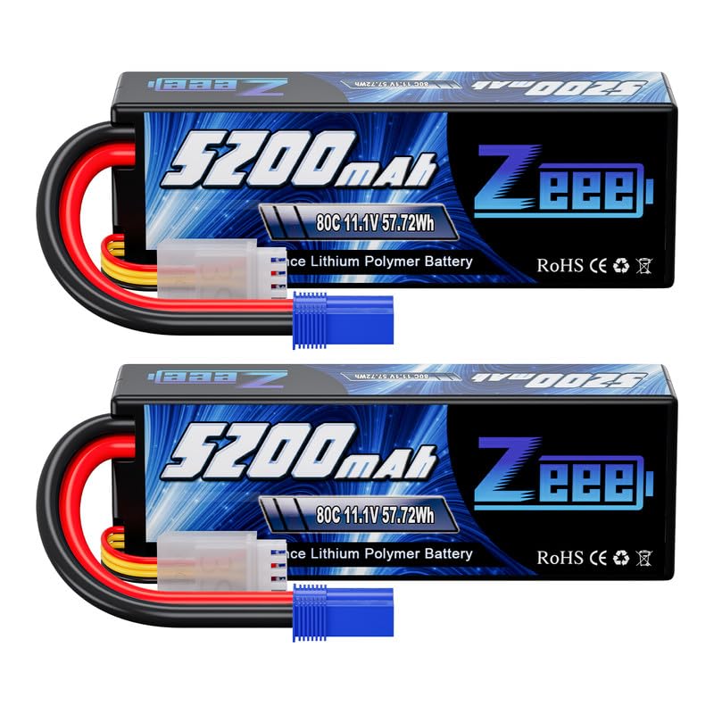 Photo 1 of Zeee 3S Lipo Battery 5200mAh 11.1V 80C Hard Case RC Lipo with EC5 Connector for 1/5 1/8 1/10 RC Car Boat Truck Heli Airplane UAV Drone FPV Racing Models(2 Packs)