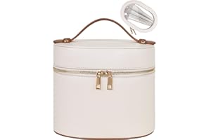 Prite Makeup Bag Cosmetic Organizer Case PU Leather Travel Portable Toiletry Bag with Removable Compartments and Washable PVC Pouch for Women