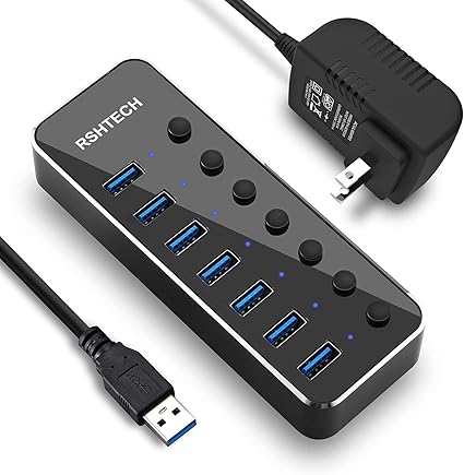 Amazon Usb ハブ Rshtech Usb 3 0 Hub 7ポート Usb拡張 電源付き セルフパワー バスパワー 両用 5v 3a Acアダプタ 独立スイッチ 1m Usbケーブル Rshtech Usbハブ 通販