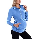 GINKANA Maternity Women's Long Sleeve Shirt Half Zipper Lapel Lightweight Casual Maternity Pullover with Pockets