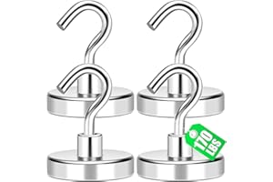 MIKEDE Magnetic Hooks Heavy Duty, 170Lbs+ Super Strong Magnet Hooks for Cruise Essentials, Neodymium Earth Magnets with Hook for Hanging, Magnetic Hanger for Fridge, Toolbox, Storage - 4 Pack