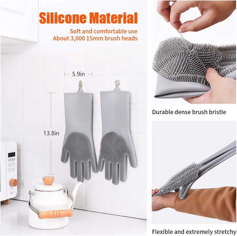 Aufew Magic Pet Grooming Gloves Dog Bathing Shampoo Brush, Heat Resistant Eco-Friendly Silicone Hair Removal Gloves with High Density Teeth for Cats, Dogs