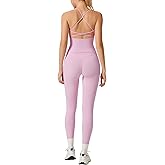 RXRXCOCO Strappy Back Workout Sets for Women 2 Piece Padded Tank Tops Hidden Scrunch Butt Lifting Leggings with Pockets
