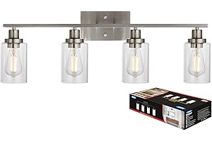 MELUCEE Bathroom Light Fixtures Brushed Nickel 4 Heads Modern Vanity Lights Wall Sconce with Clear Glass Shade for Hallway Kitchen Bedroom Living Room