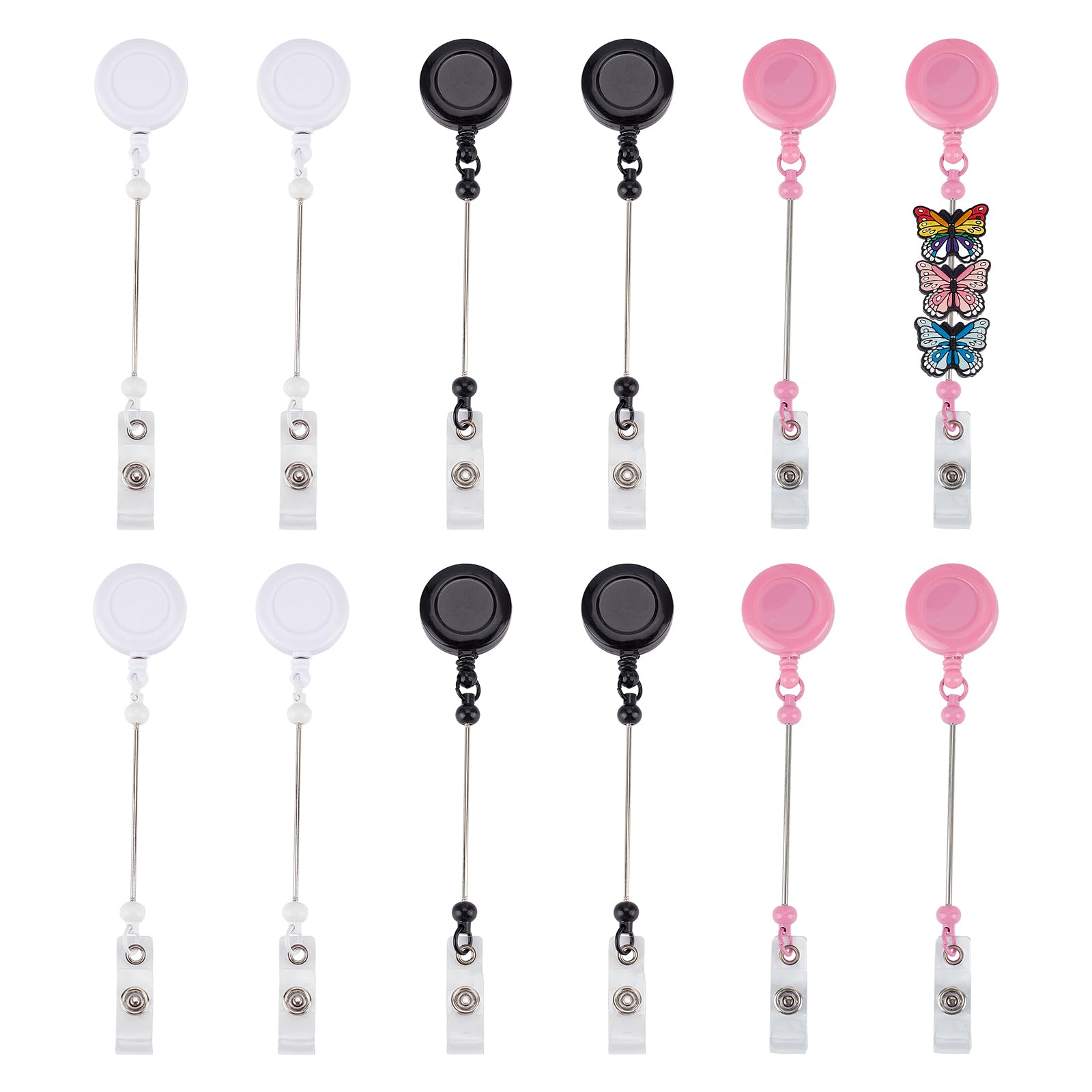 NICENEEDED 12 PCS Beadable Retractable Badge Reel Clips Holder, Blank Bar ID Name Badge Holder Reels with Belt Clip, Decorative Beads Retractable Badge Holders for Nurse and Teacher