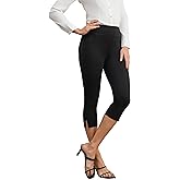 heipeiwa Women's Capri Pants Dressy High Waist Pull on Pants Comfort Stretch Slit Slim Business Casual Trouser