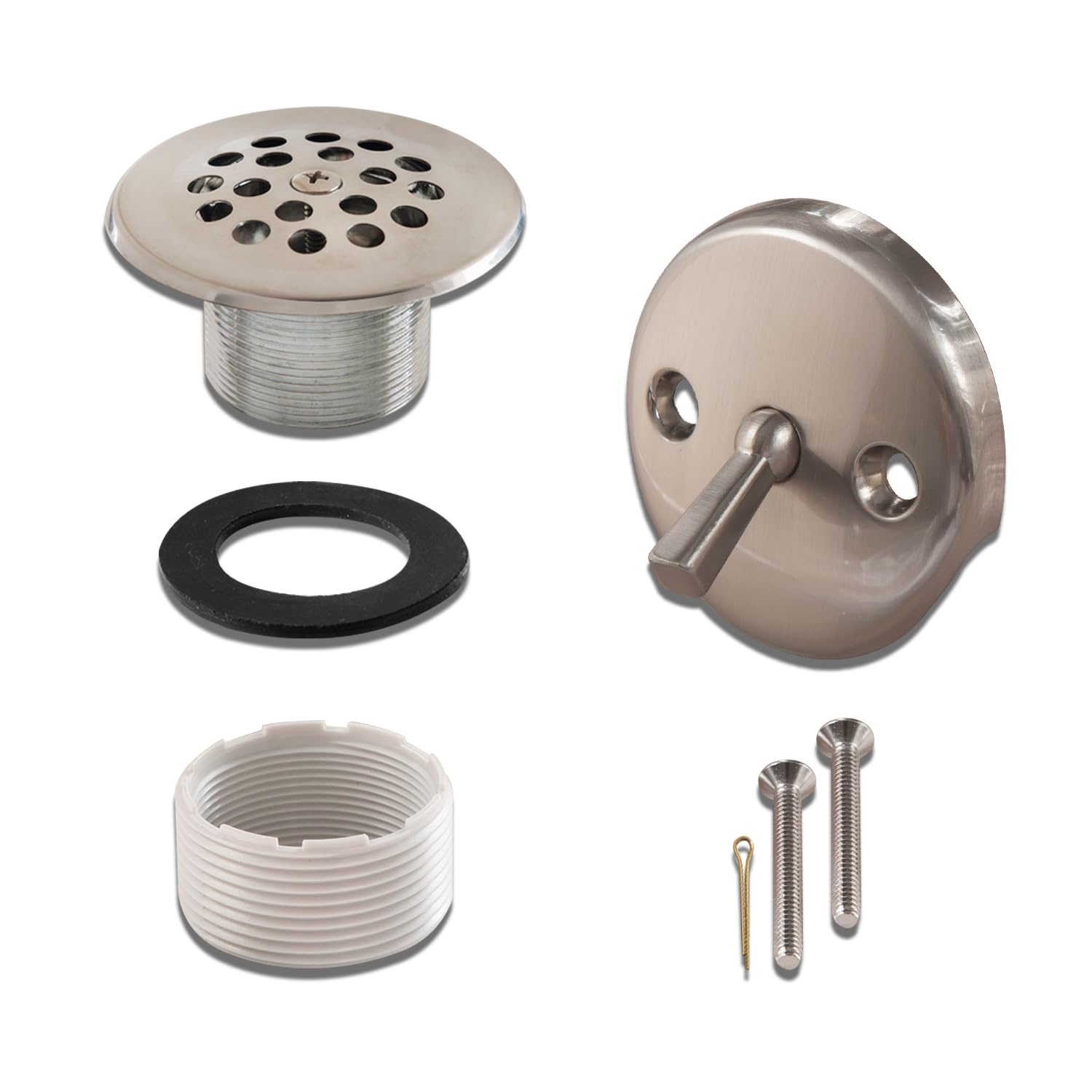 Photo 1 of CalcMetal Trip Lever Bathtub Drain and Overflow Faceplate Trim Kit with Two Matching Screws, Easy to Install, Satin Nickel