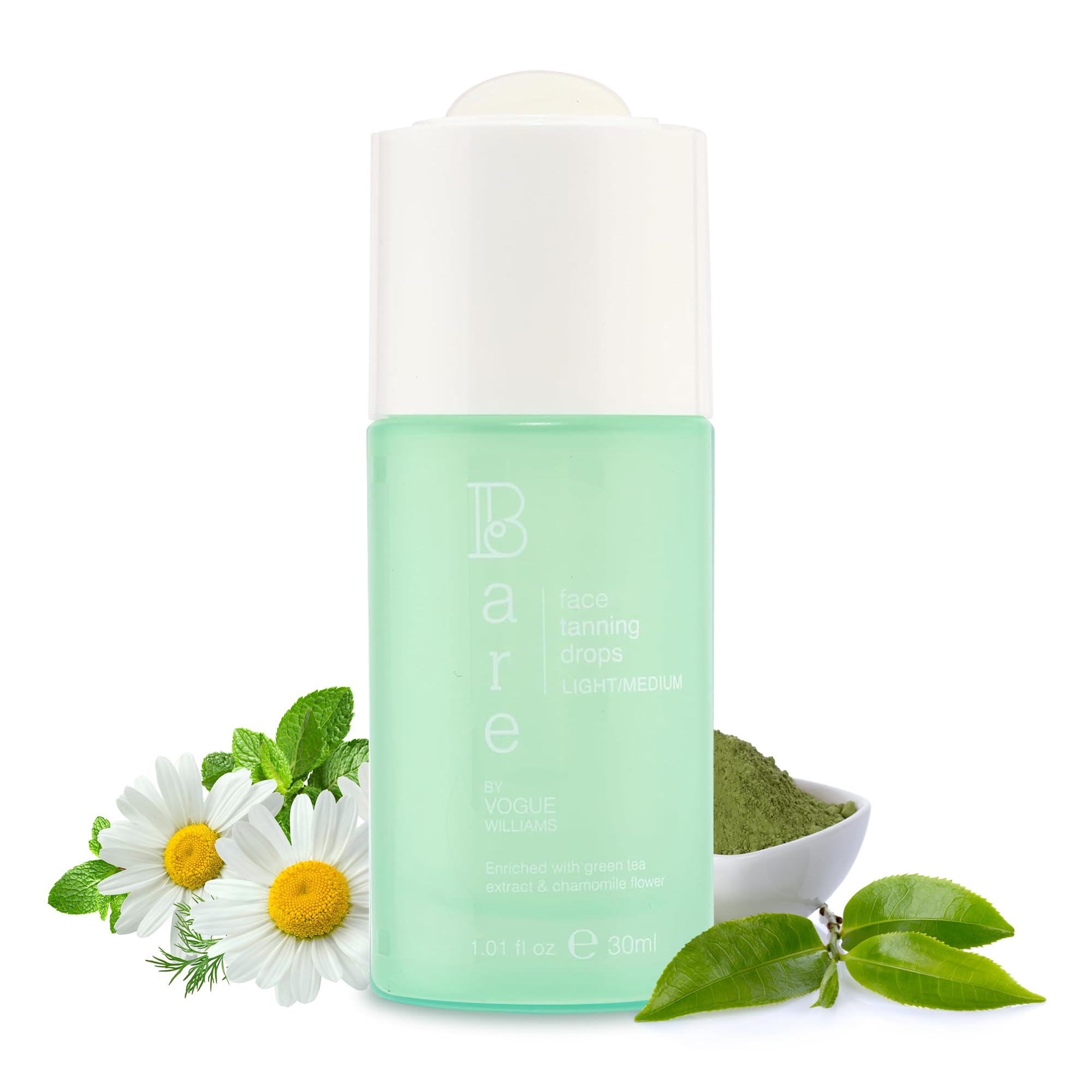 Bare By Vogue Face Tanning Drops - Light/Medium, Customisable Sun-Kissed Glow - Infused with Green Tea, Chamomile, and Pomegranate Extract - For Smooth, Hydrating & Radiant Skin (30ml)