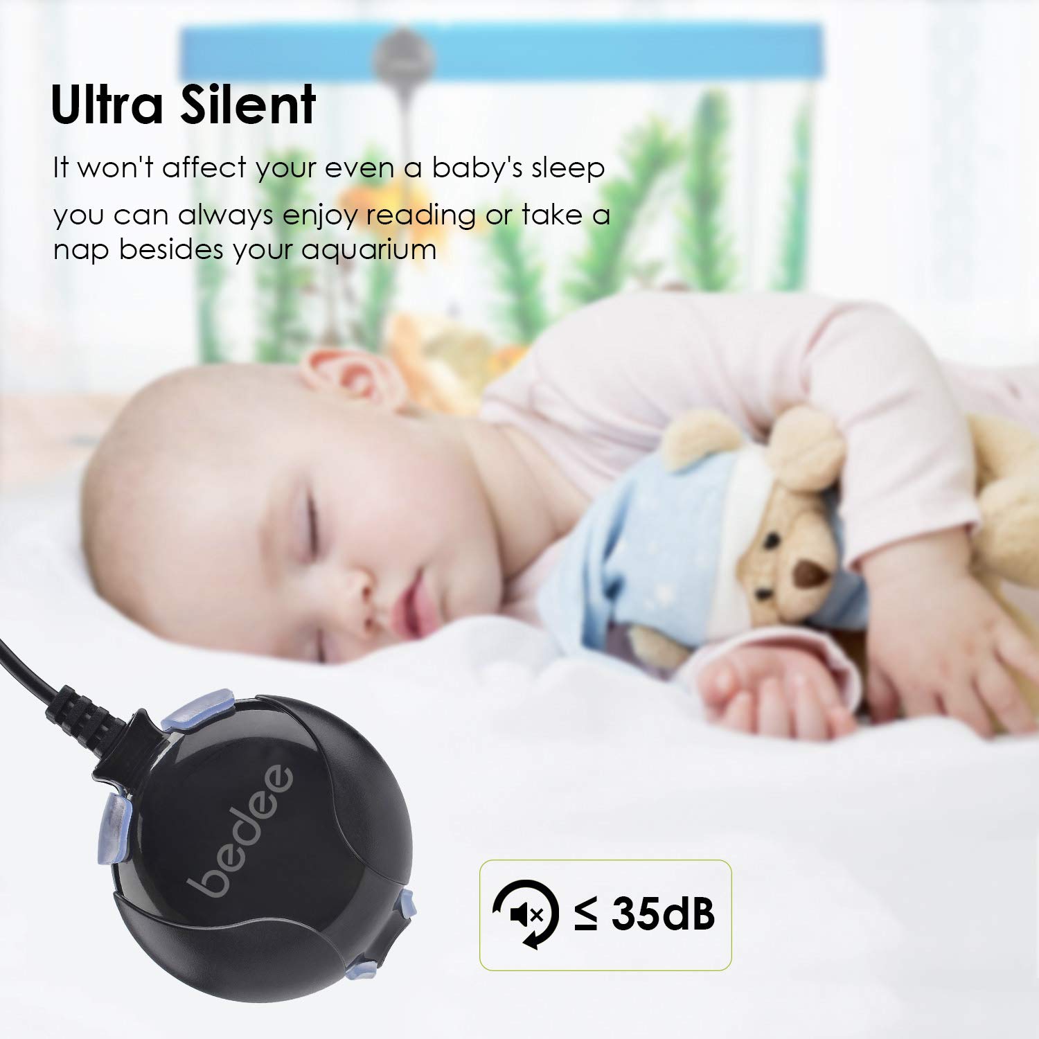 Pompa D\'aria per Acquario,bedee Mini Pompa Ossigeno Acquario Ultra Silenziosa a Risparmio Energetico 1W con Tubo D\'aria e Tubo Flessibile di Silicone, 220V