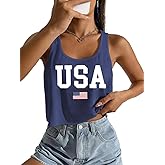 4th of July Sexy Crop Tank for Women Independence Day Funny Graphic Sleeveless American Proud Summer Patriotic Shirt