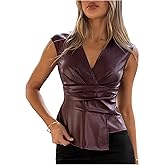 SHENHE Women's Faux Leather Tank Top Wrap V Neck Asymmetrical Y2k Going Out Concert Party Top