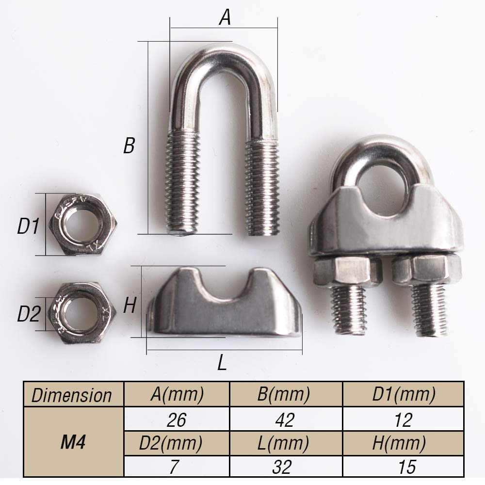 Cozihom 3/8 Inch M10 Wire Rope Cable Clip Clamp, 304 Stainless Steel, U