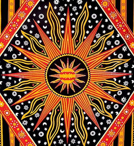 Celestial Sun Moon Stars Planet Tapestry, Indian Hippie Wall Hanging , Bohemian Bedspread, Mandala Cotton Dorm Decor Beach Blanket
