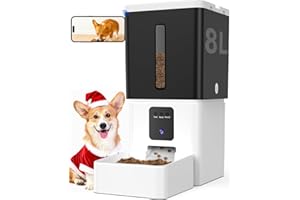 UTCG Automatic Dog Feeder with Camera: 8L/33 Cups 5G WiFi Timed Food Dispenser for Medium Dogs - 1080P HD Night Vision Video Recording 2-Way Audio APP Control