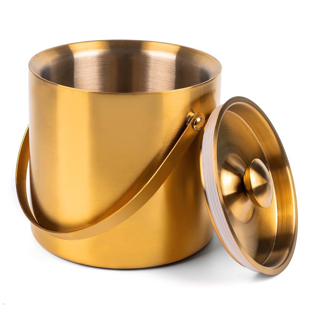 Photo 1 of 3L Double Wall Insulated Stainless Steel Ice Bucket with scoop & Strainer for Cocktail Bar,Metal Ice Bucket for freezer with Lid for parties.ice Container to Keep Ice Colder,bar cart accessories(gold)