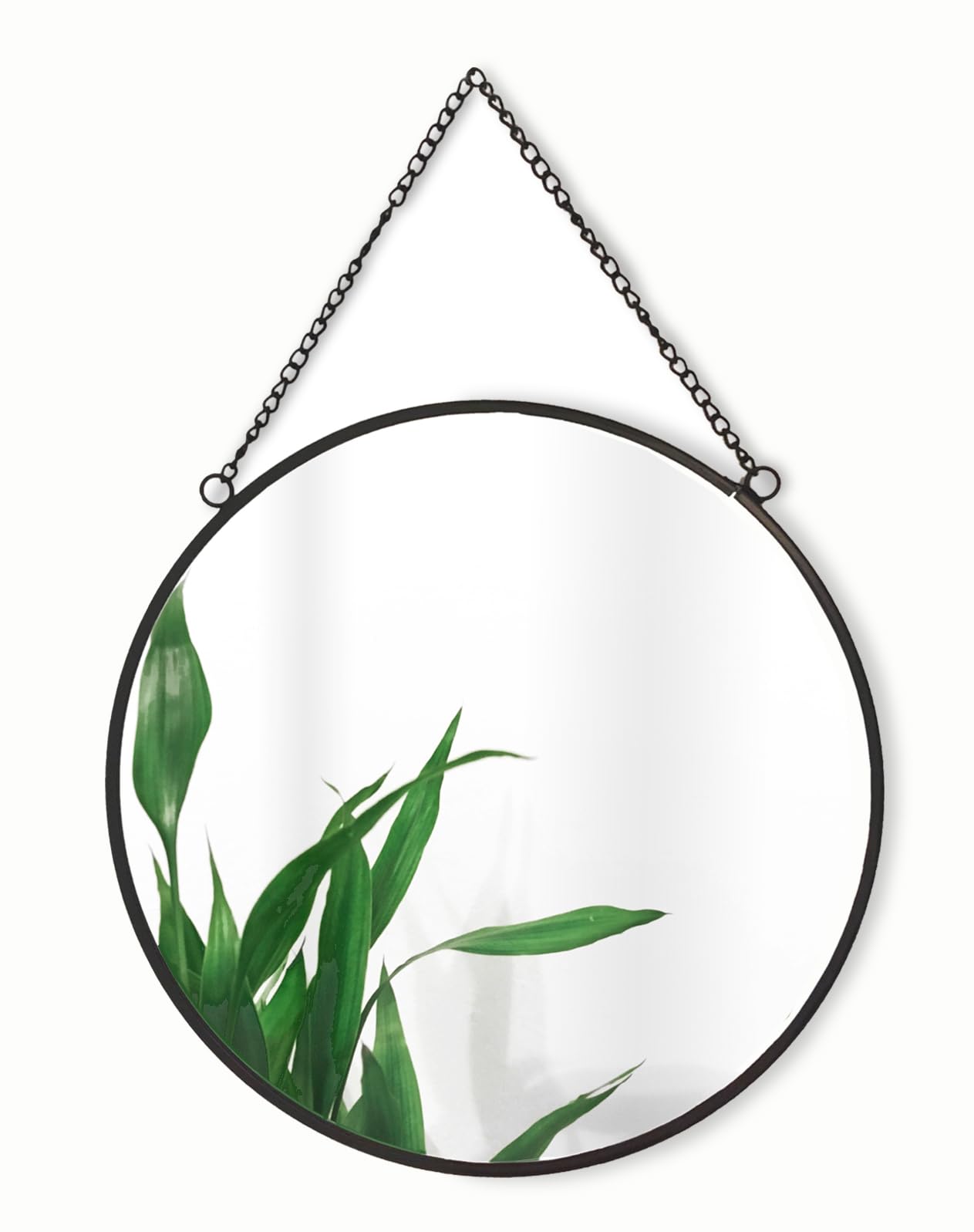 GreyZouq Black Round Mirror 25 cm, Round Vintage Metal Framed Wall Mirror with Hanging Chain, for Bathroom, Bedroom, Hallway and Living Room Vintage/contemporary (Black) — image 1