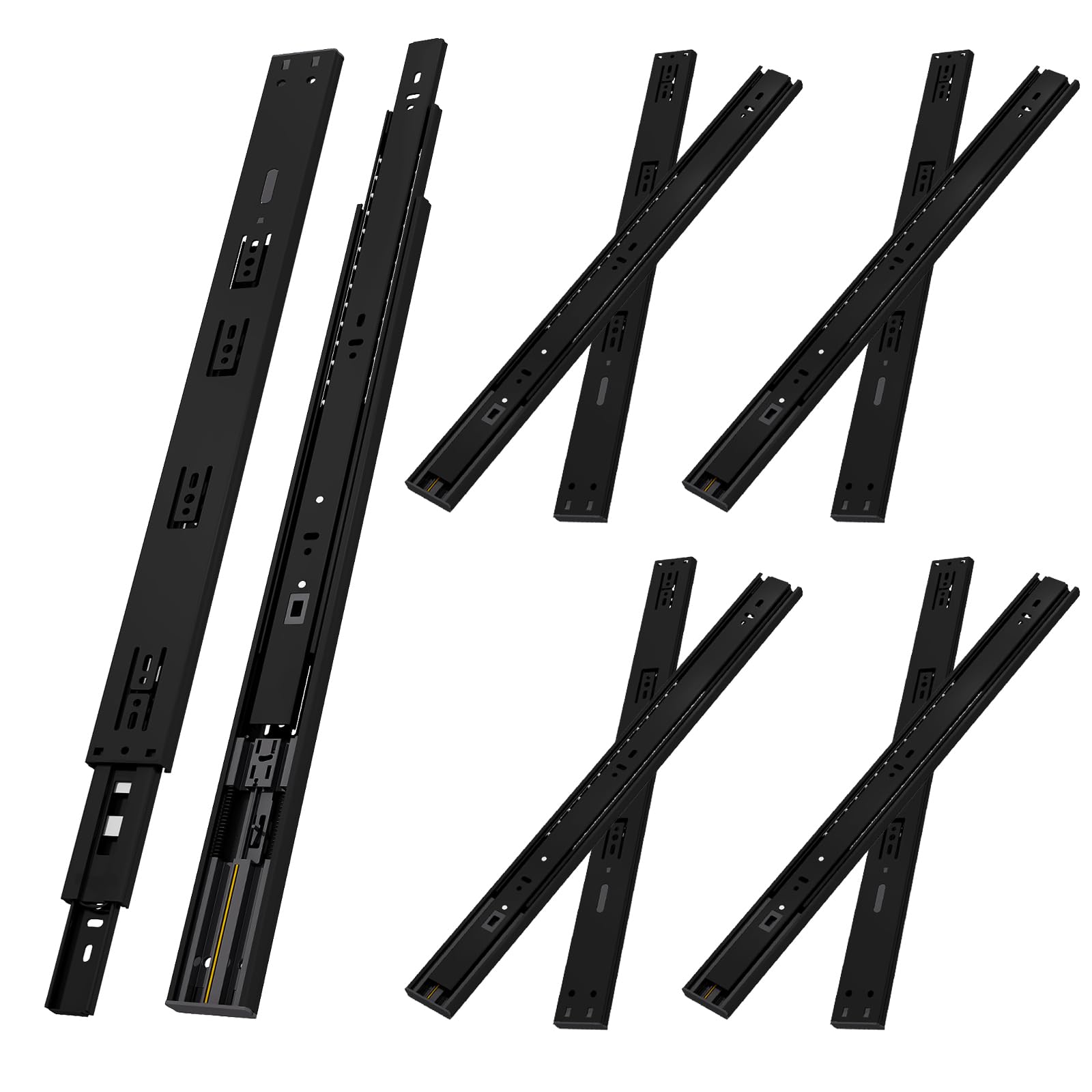 NECILO Soft Close Black 400mm Residential Drawer Runner, 45kg Load Capacity Soft Close Full Extension Ball Bearing, Replacement Slides for Kitchen, Home, Office Drawers, Side Mount, 5 Pairs(10 Packs)