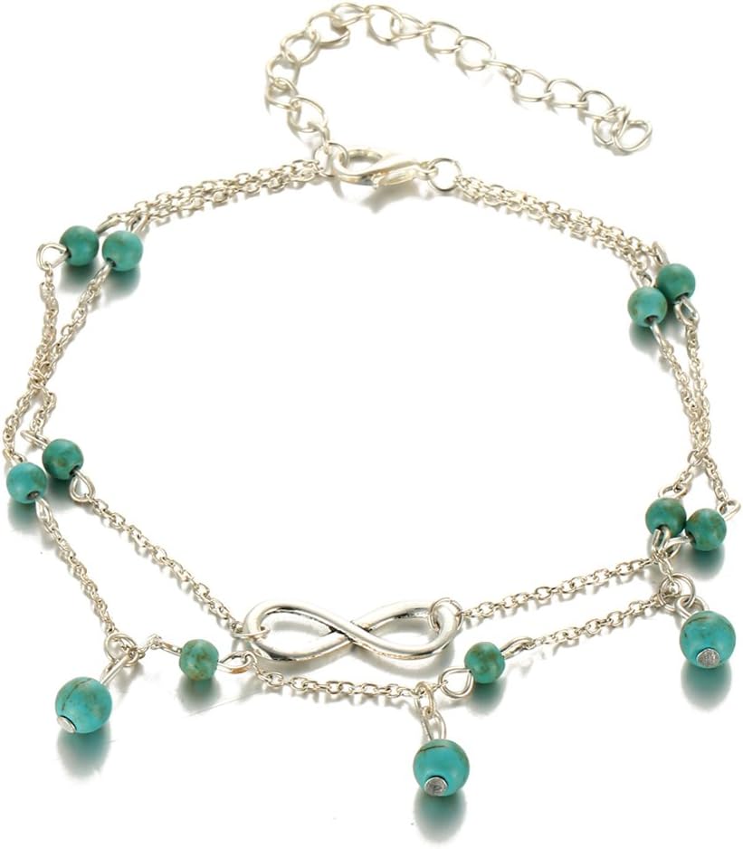 SULYSI Anklet for Women Girls Blue Turquoise with Infinite Sign Chain Charms Beach Foot Jewelry
