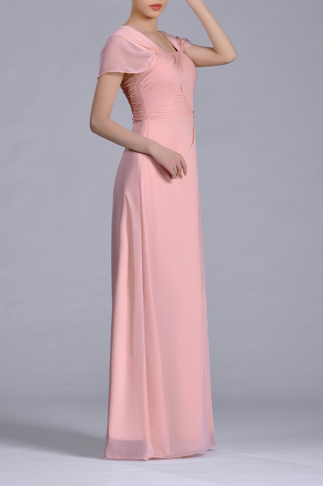 Formal Pleated Chiffon Bateau Sleeveless Sheath Long Mother of The