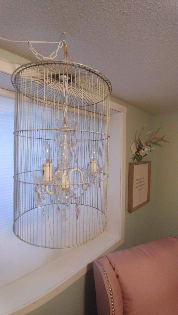 The Original 3 Light Crystal White Plug-in Gypsy Chandelier for H17" W12", White Metal Frame with Clear Acrylic Crystals (Better Than Glass) - - 