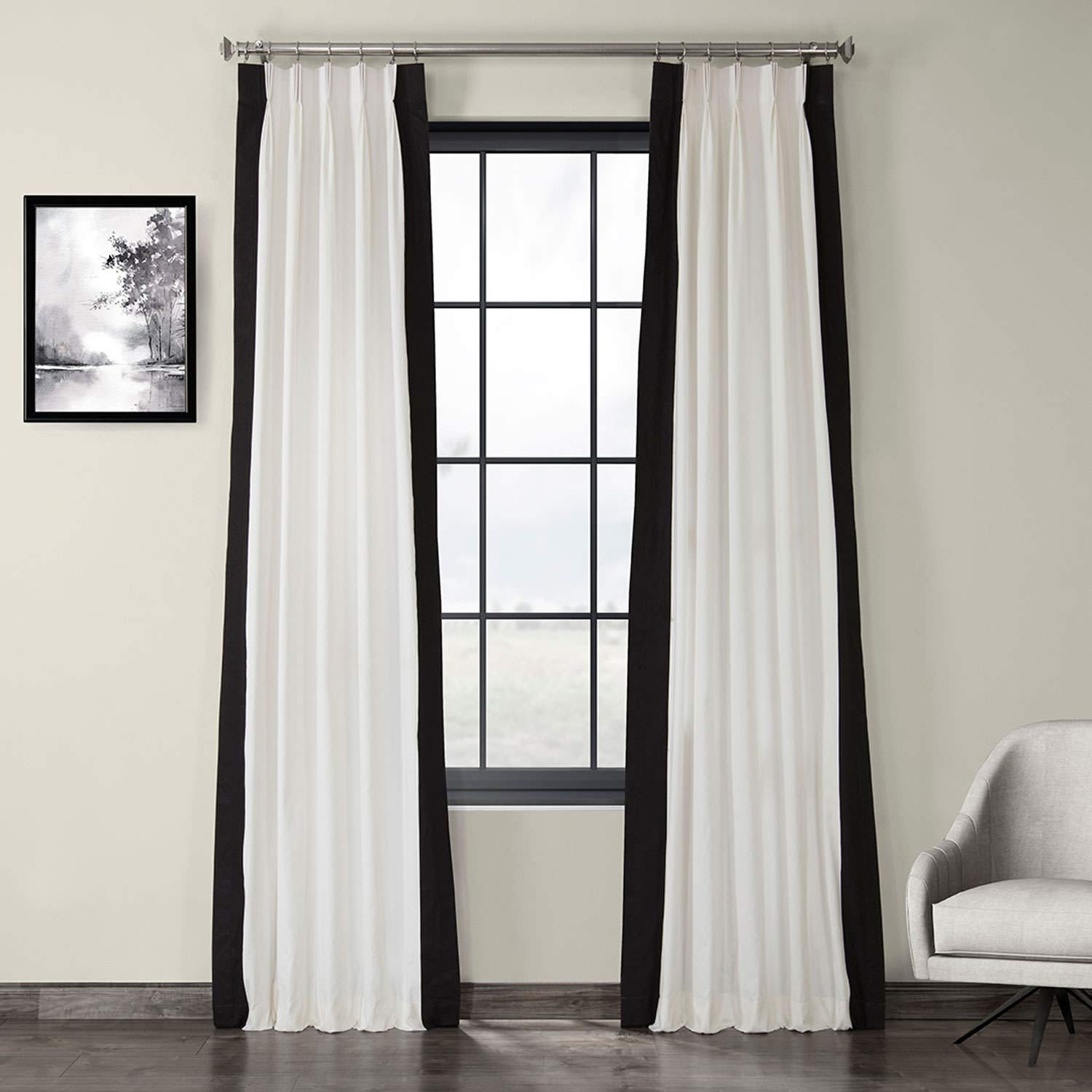 HPD Half Price Drapes Pleated Vertical Colorblock Curtains for Living Room 25 X 108 (1 Panel), PRCT-VC1716-108-FP, Fresh Popcorn and Black