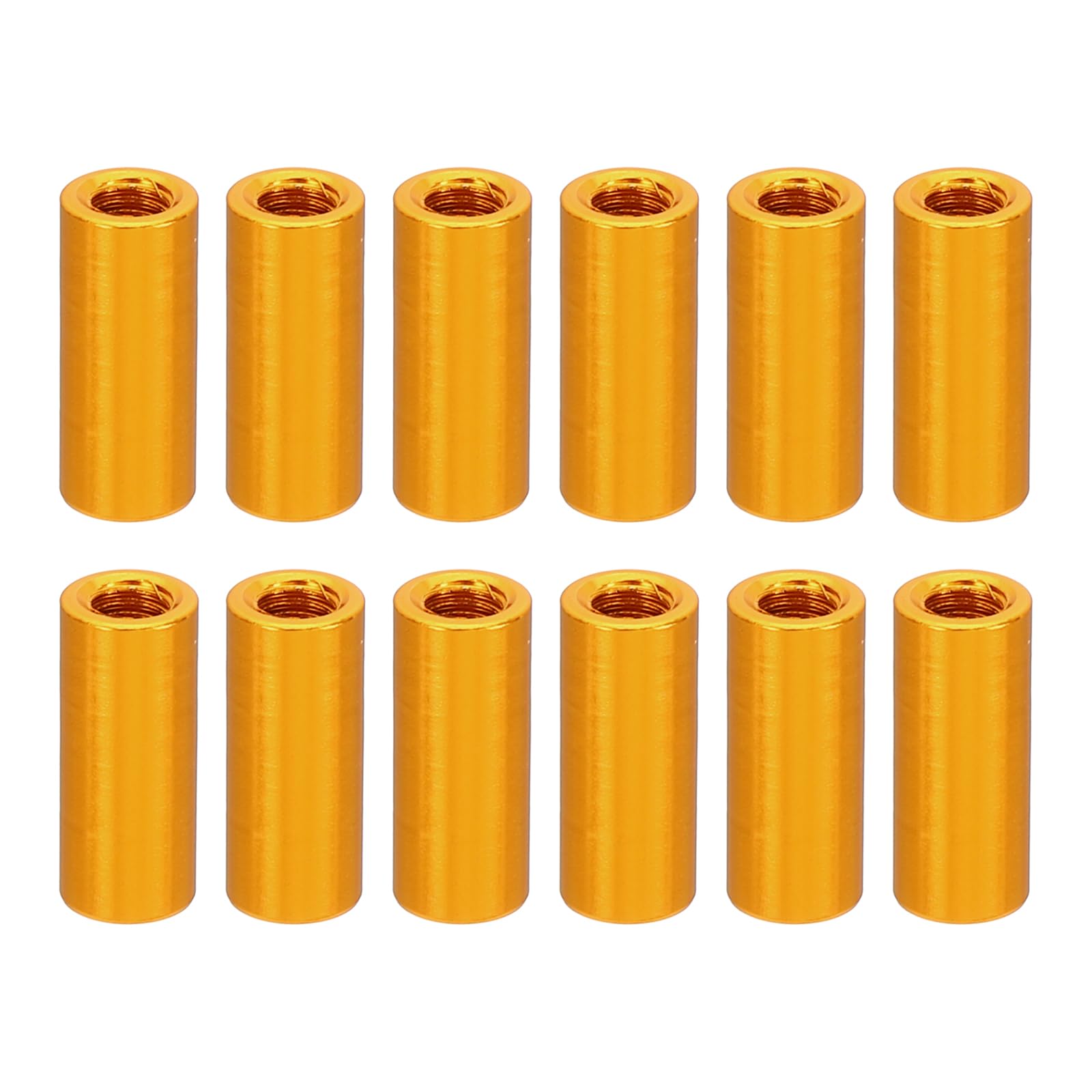 PATIKIL 12pcs M3 Metal Threaded Standoff Spacer Nuts, Round Aluminum Spacers Female Coupling Screws, 1/8" ID x 3/16" OD, Gold 3x5x12mm