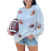 ChiyeeKiss Womens Sparkle Football Sequin Rugby Sweatshirt Game Day Y2K Crewneck Oversized Shirt Long Sleeve Fleece Pullover